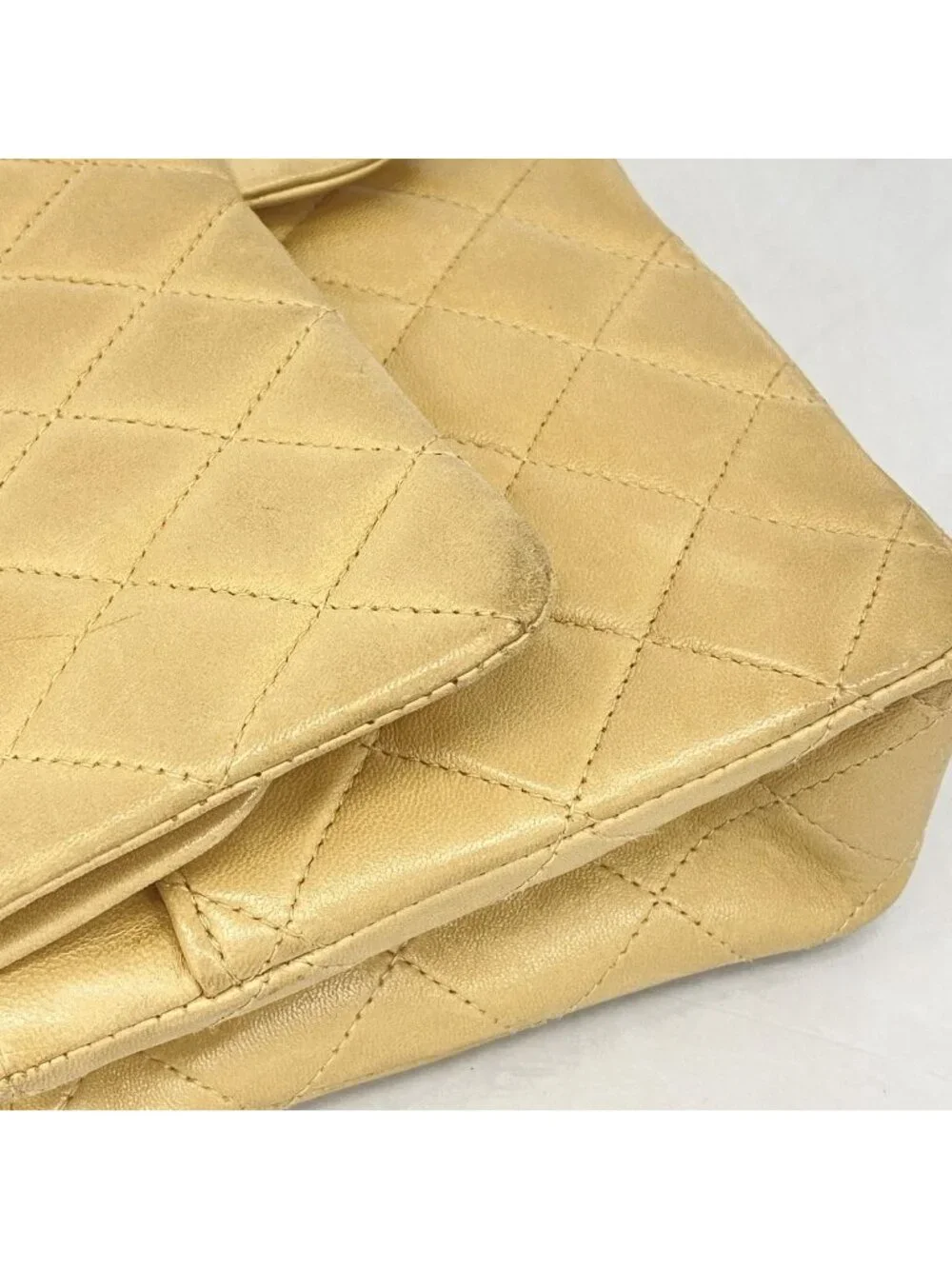 Chanel Shoulder Bag Quilted Lambskin Beige Gold